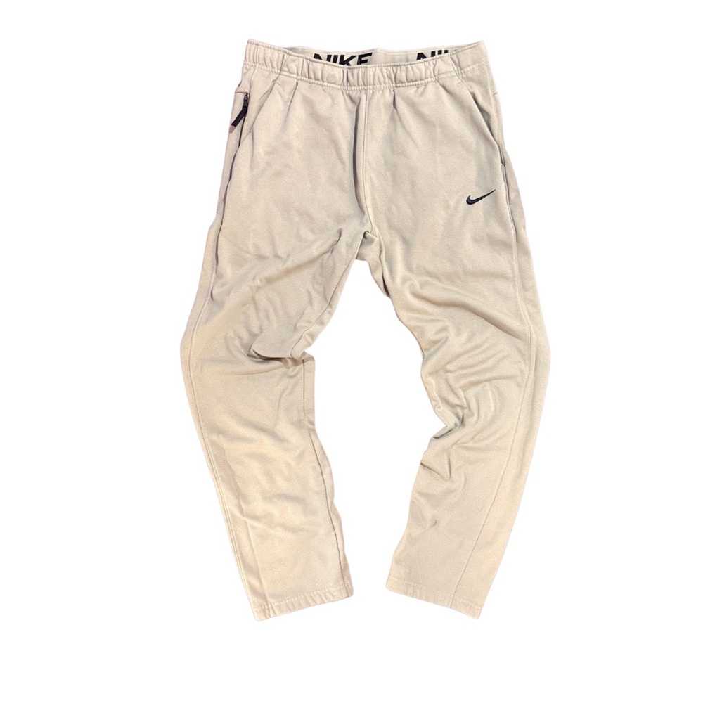 Nike Therma Fit Beige Sweatpants with Black Swoosh Mens Large